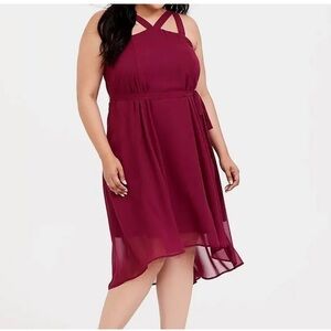 Torrid Chiffon Halter Hi Low Dress Size 1X Burgundy Formal Party Valentines Day